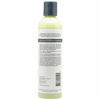 Eden BodyWorks Coconut Shea Leave-In Conditioner - Natural Crown Beauty - Vue arrière de la bouteille avec la liste des ingrédients et les instructions d'utilisation