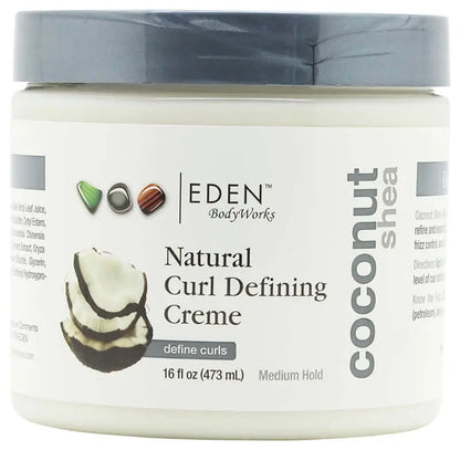 Eden BodyWorks Coconut Shea Natural Curl Defining Cream - Natural Crown Beauty - Vue de face de la bouteille montrant l'étiquette et le logo