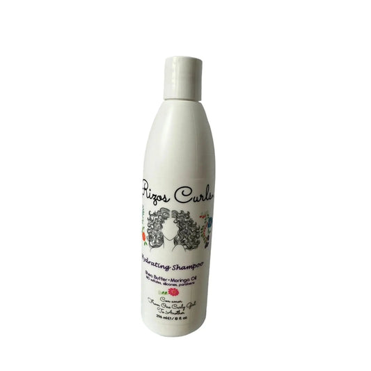 Rizos Curls Shampooing hydratant - Natural Crown Beauty - Vue de face de la bouteille de shampooing montrant l'étiquette et le logo